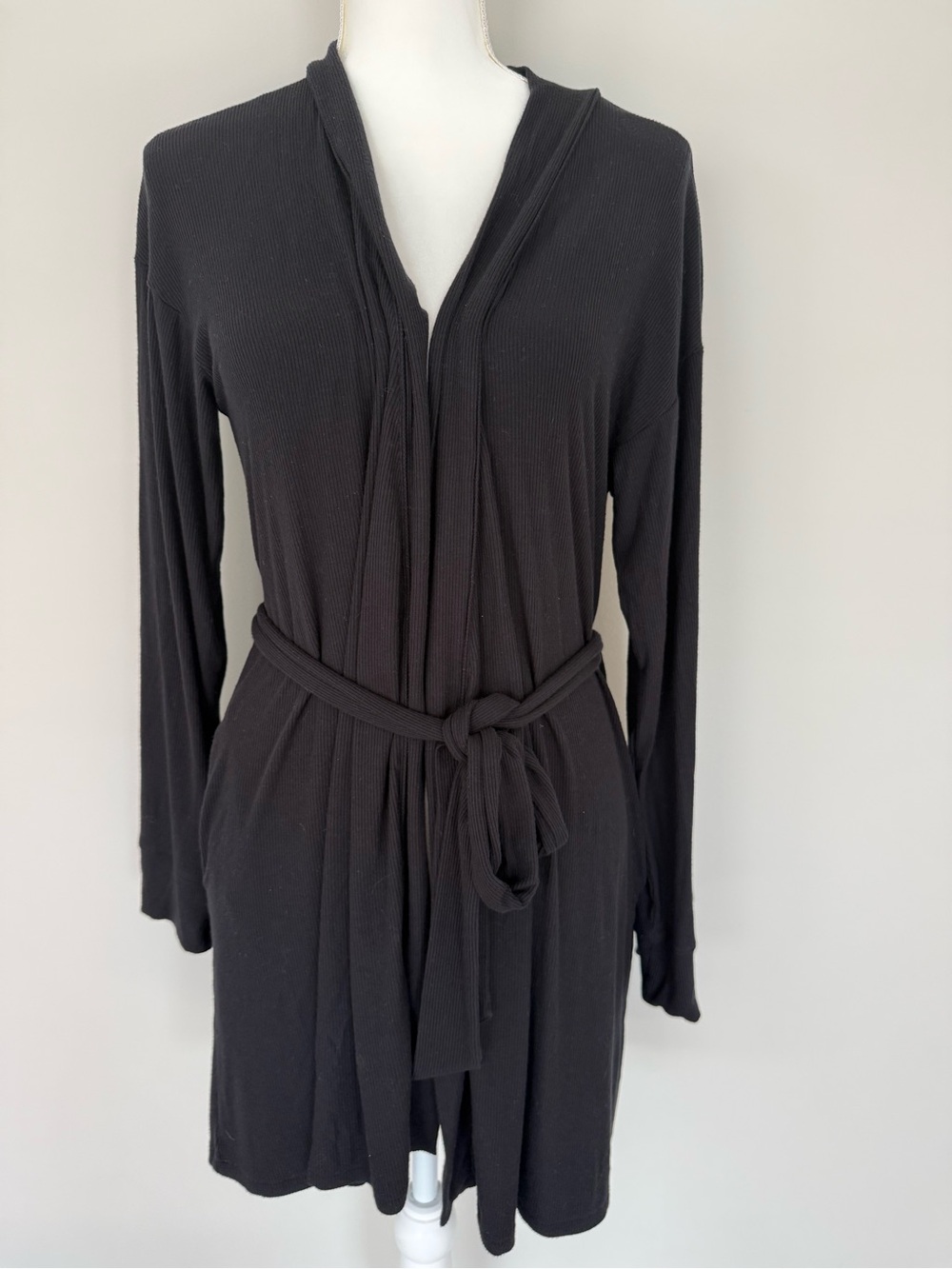 SKIMS Soft Lounge Ribbed Robe - Onyx Black Size Small